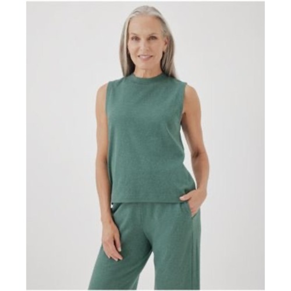 Pact Organic Cotton Sleeveless Mock Neck Top Pine Green Heather XXXL NWT
